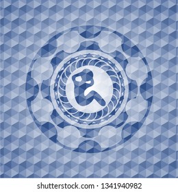 crunch icon inside blue emblem or badge with geometric pattern background.