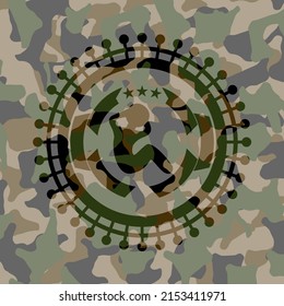 Crunch Icon Inside Camouflaged Emblem. 