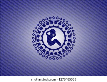 crunch icon inside emblem with denim high quality background