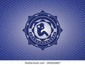 crunch icon inside emblem with denim texture