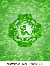 crunch icon inside green emblem with mosaic background