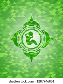 crunch icon inside green emblem with mosaic ecological style background