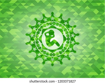 crunch icon inside green mosaic emblem