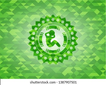 crunch icon inside green mosaic emblem