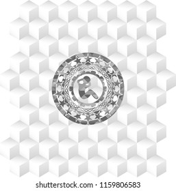 crunch icon inside grey badge with geometric cube white background