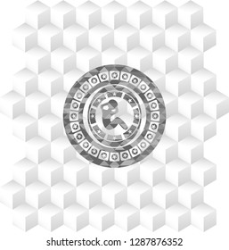 crunch icon inside grey badge with geometric cube white background