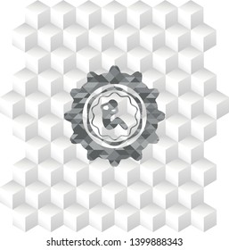 crunch icon inside grey badge with geometric cube white background