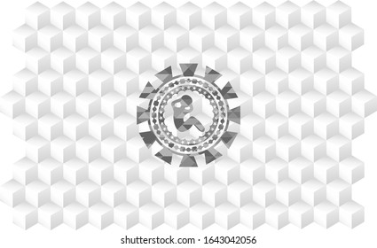 crunch icon inside grey badge with geometric cube white background