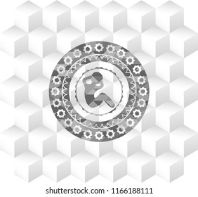 crunch icon inside grey icon or emblem with geometric cube white background