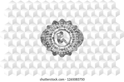 crunch icon inside grey emblem. Vintage with geometric cube white background