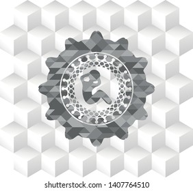 crunch icon inside grey emblem with cube white background