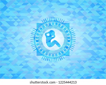 crunch icon inside light blue emblem with triangle mosaic background