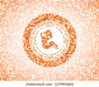 crunch icon inside orange mosaic emblem
