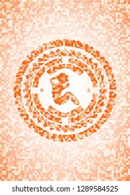 crunch icon inside orange mosaic emblem with background