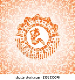 crunch icon inside orange mosaic emblem