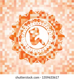 crunch icon inside orange mosaic emblem with background