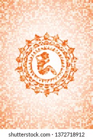 crunch icon inside orange mosaic emblem