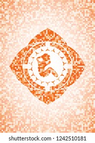 crunch icon inside orange tile background illustration. Square geometric mosaic seamless pattern with emblem inside.