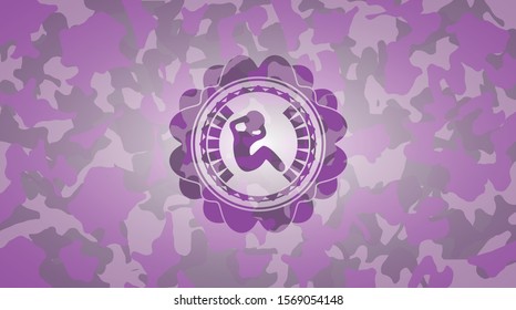 crunch icon inside pink and purple camouflaged emblem