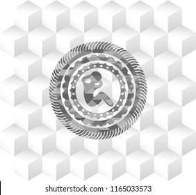crunch icon inside realistic grey emblem with cube white background