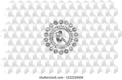 crunch icon inside realistic grey emblem with cube white background