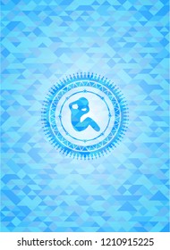 crunch icon inside realistic light blue emblem. Mosaic background