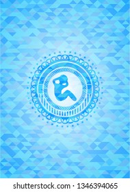 crunch icon inside realistic light blue mosaic emblem