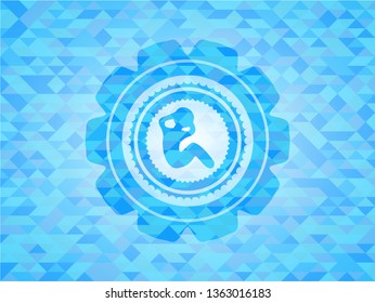 crunch icon inside realistic light blue emblem. Mosaic background