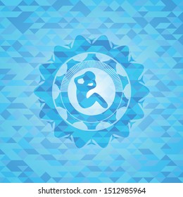 crunch icon inside realistic light blue emblem. Mosaic background