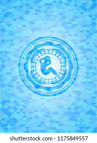 crunch icon inside realistic sky blue emblem. Mosaic background