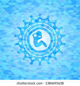 crunch icon inside realistic sky blue mosaic emblem