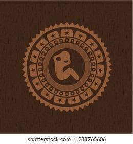 crunch icon inside realistic wooden emblem