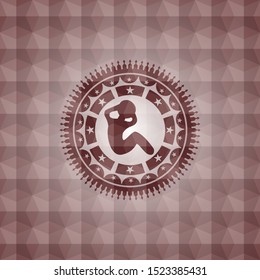 crunch icon inside red badge with geometric pattern. Seamless.