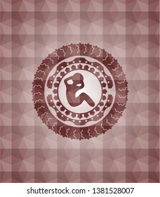 crunch icon inside red emblem or badge with abstract geometric pattern background. Seamless.