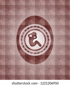 crunch icon inside red geometric badge. Seamless.