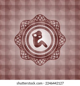 crunch icon inside red polygonal badge. Seamless. 