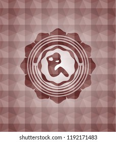 crunch icon inside red seamless polygonal badge.