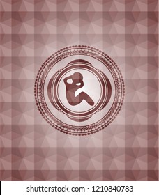 crunch icon inside red seamless geometric badge.