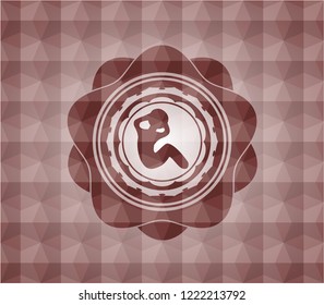 crunch icon inside red seamless emblem or badge with abstract geometric pattern background.