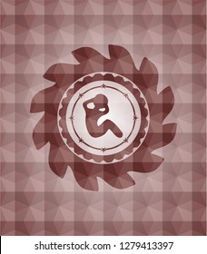 crunch icon inside red seamless polygonal badge.