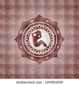 crunch icon inside red seamless emblem with geometric pattern.