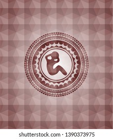 crunch icon inside red seamless badge with geometric pattern.