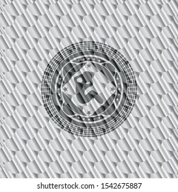 crunch icon inside silver badge. Scales pattern. Vector Illustration. Detailed.