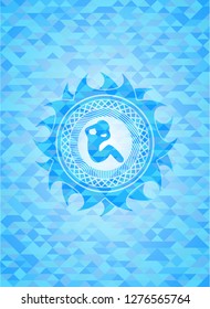 crunch icon inside sky blue emblem with mosaic ecological style background