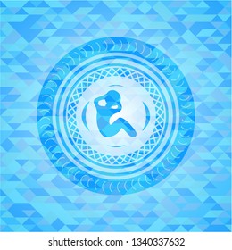 crunch icon inside sky blue emblem with triangle mosaic background
