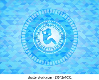 crunch icon inside sky blue emblem with mosaic ecological style background