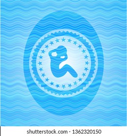 crunch icon inside sky blue water style emblem.