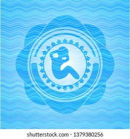 crunch icon inside sky blue water emblem.