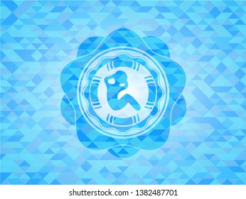 crunch icon inside sky blue emblem with mosaic background
