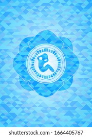 crunch icon inside sky blue emblem with mosaic background